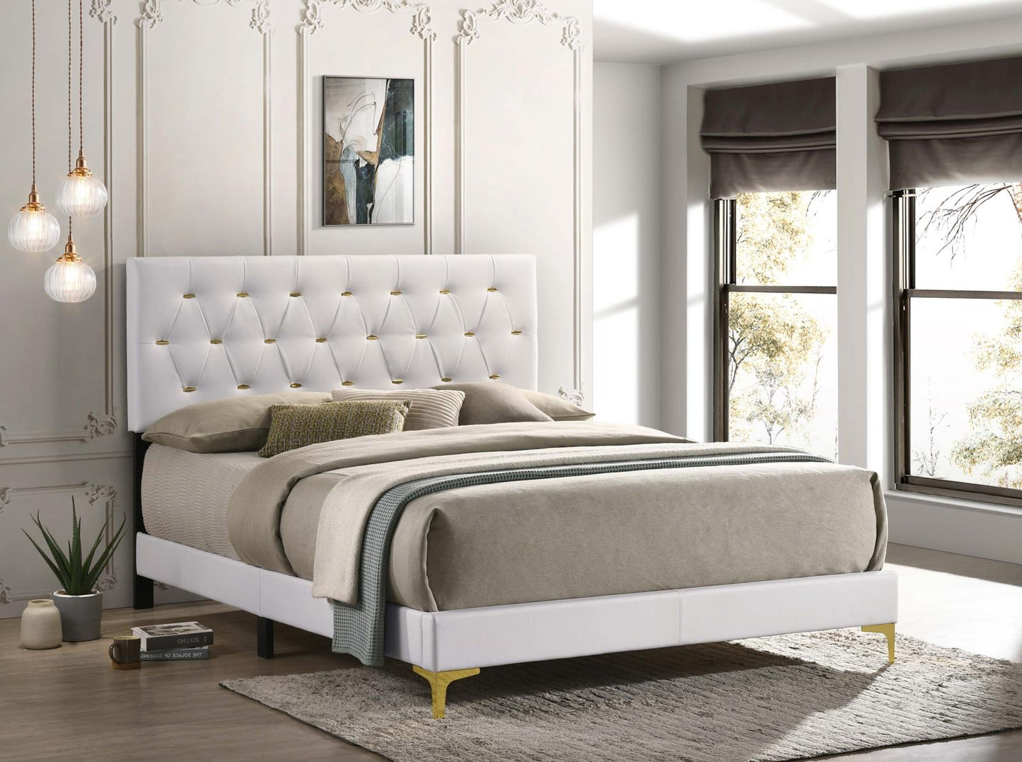 Kendall Tufted Upholstered Panel Eastern King Bed White - 224401KE - Luna Furniture - Dallas Store
