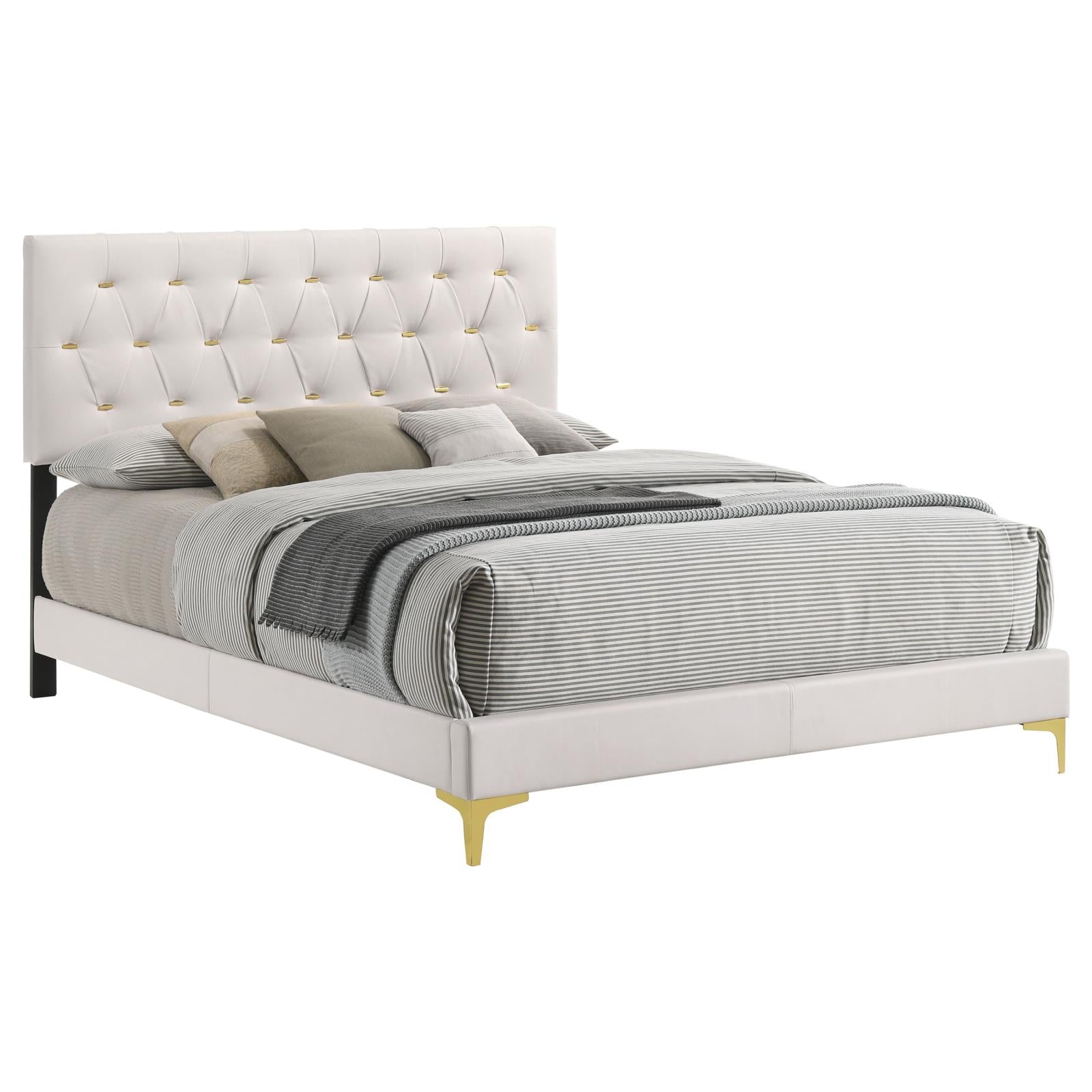 Kendall Tufted Upholstered Panel Eastern King Bed White - 224401KE - Luna Furniture - Dallas Store