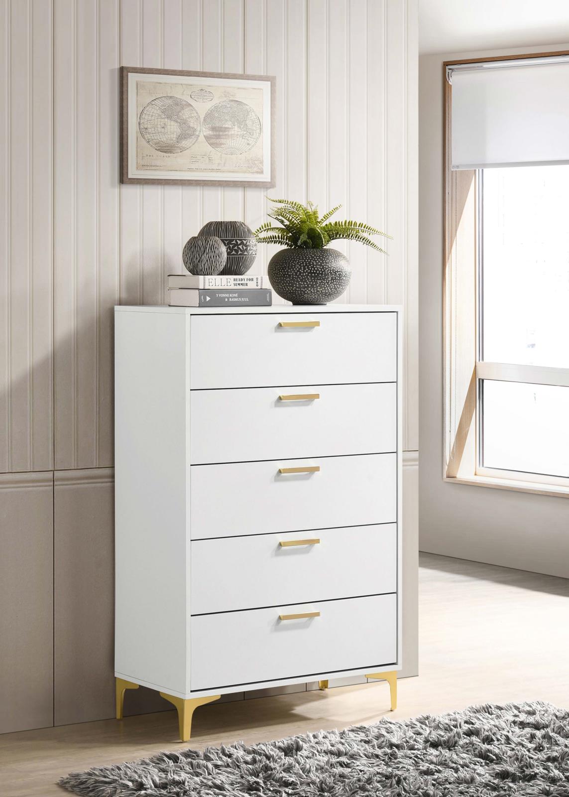 Kendall White 5-Drawer Chest - 224405 - Luna Furniture - Dallas Store