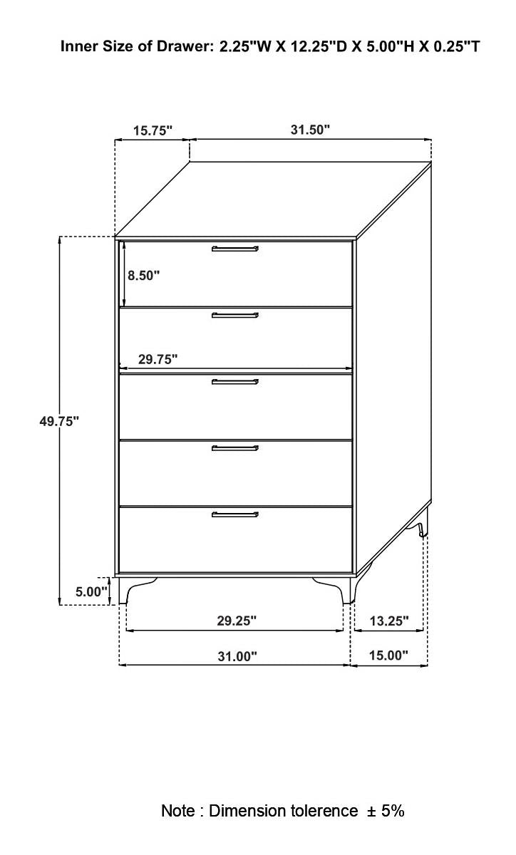 Kendall White 5-Drawer Chest - 224405 - Luna Furniture - Dallas Store