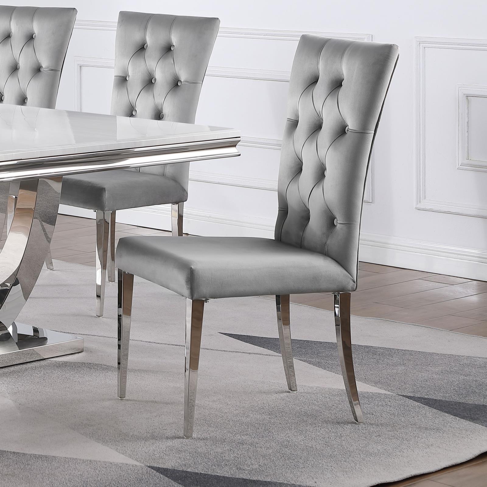 Kerwin Gray/Chrome Tufted Upholstered Side Chair, Set of 2 - 111103 - Luna Furniture - Dallas Store