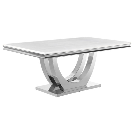 Kerwin White/Chrome Rectangle Faux Marble Top Dining Table - 111101 - Luna Furniture - Dallas Store