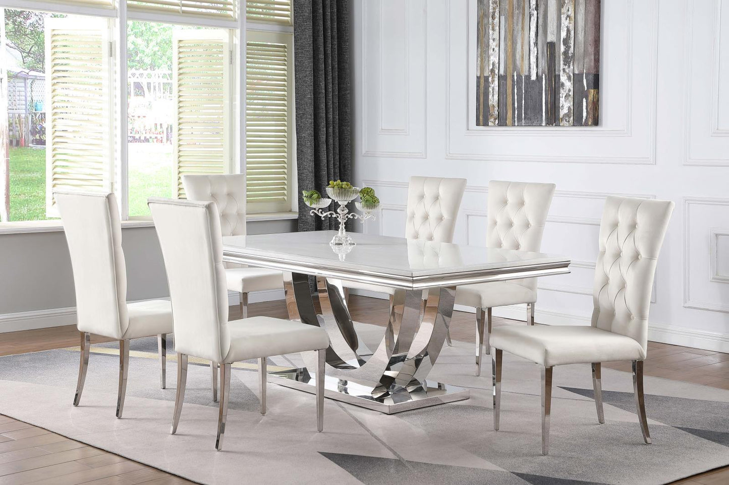 Kerwin White/Chrome Rectangle Faux Marble Top Dining Table - 111101 - Luna Furniture - Dallas Store