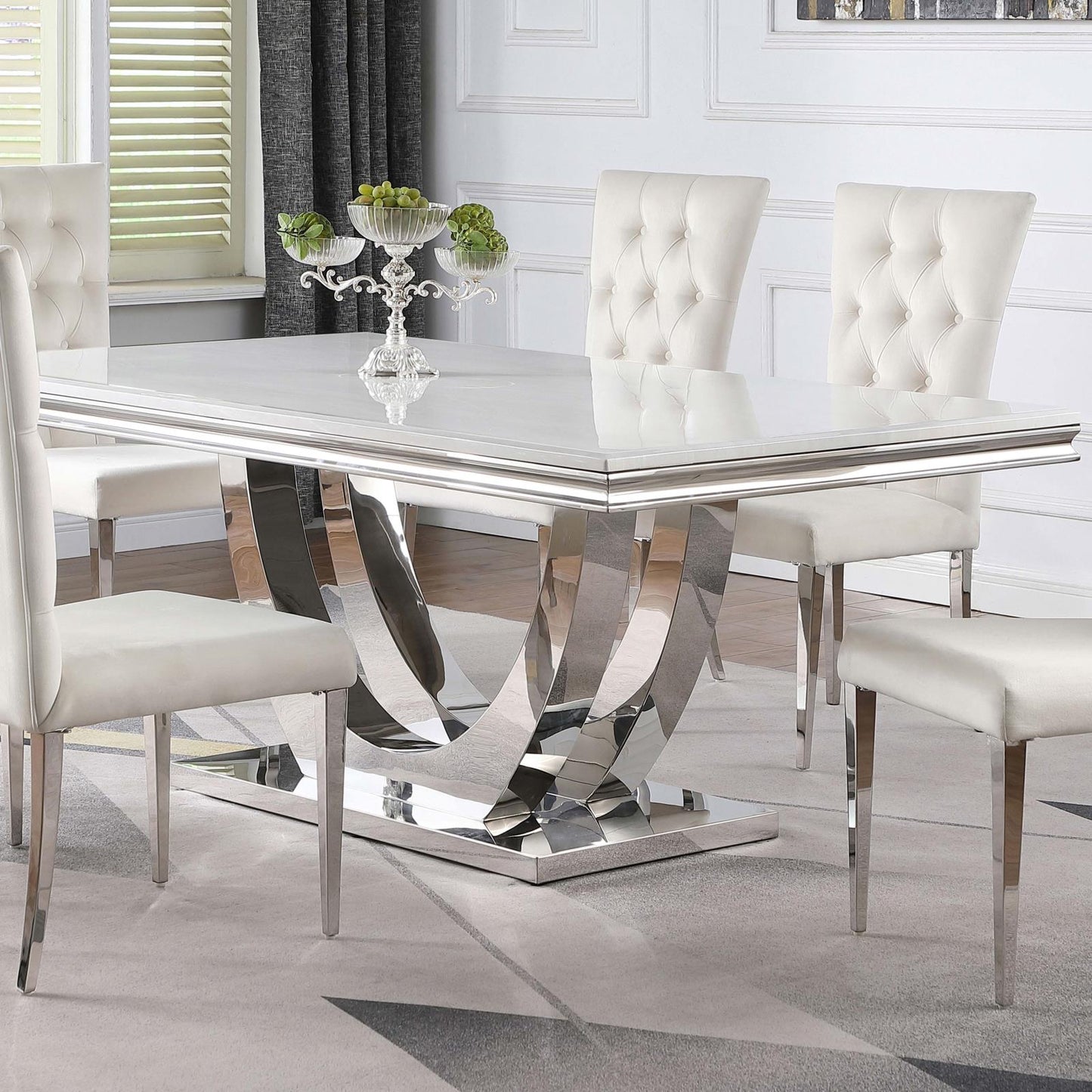 Kerwin White/Chrome Rectangle Faux Marble Top Dining Table - 111101 - Luna Furniture - Dallas Store