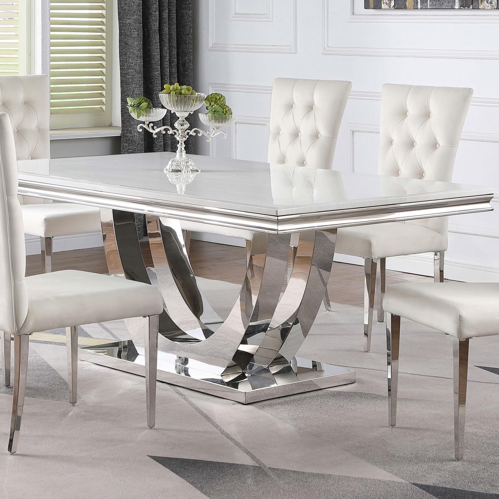 Kerwin White/Chrome Rectangle Faux Marble Top Dining Table - 111101 - Luna Furniture - Dallas Store