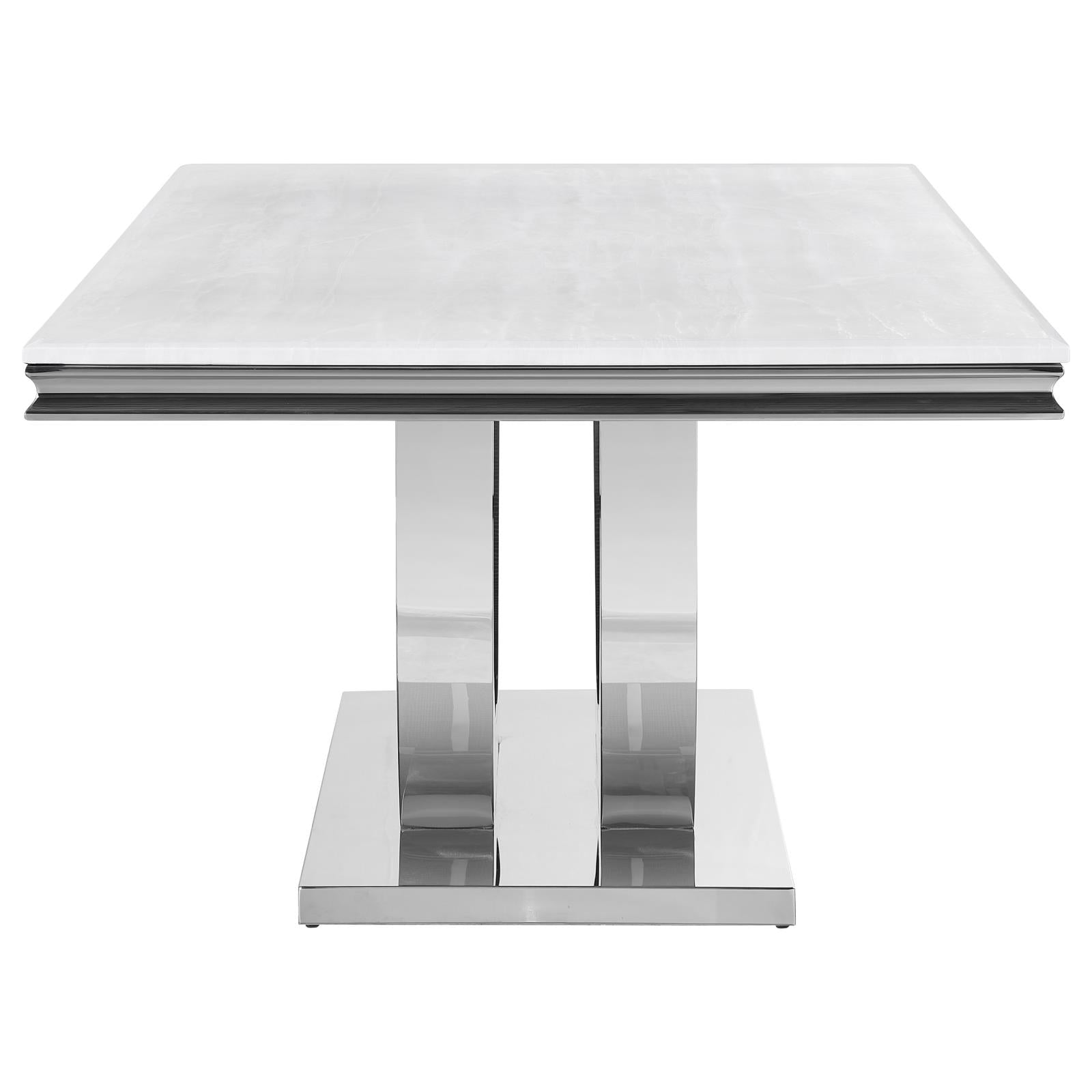 Kerwin White/Chrome Rectangle Faux Marble Top Dining Table - 111101 - Luna Furniture - Dallas Store