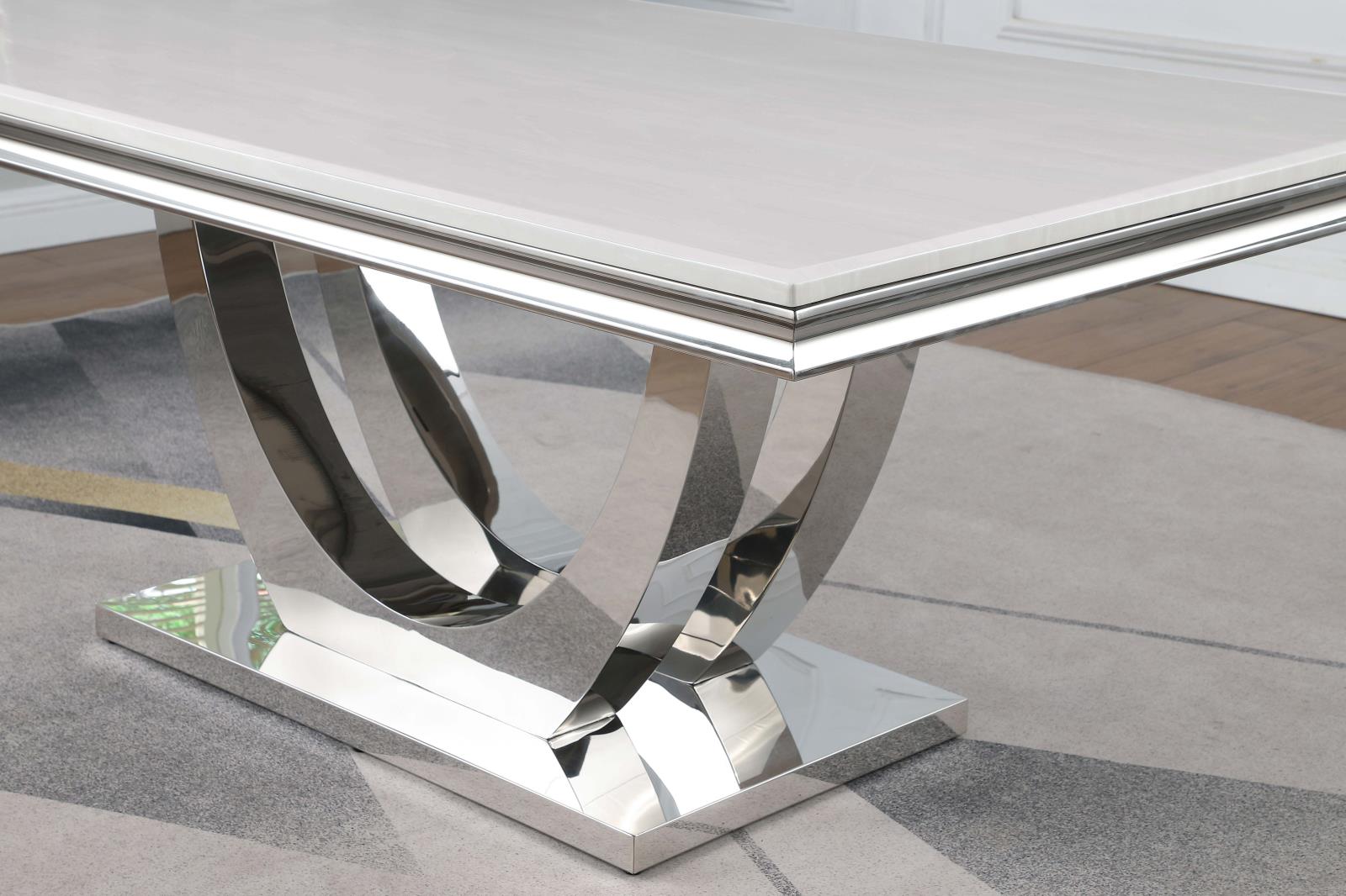 Kerwin White/Chrome Rectangle Faux Marble Top Dining Table - 111101 - Luna Furniture - Dallas Store