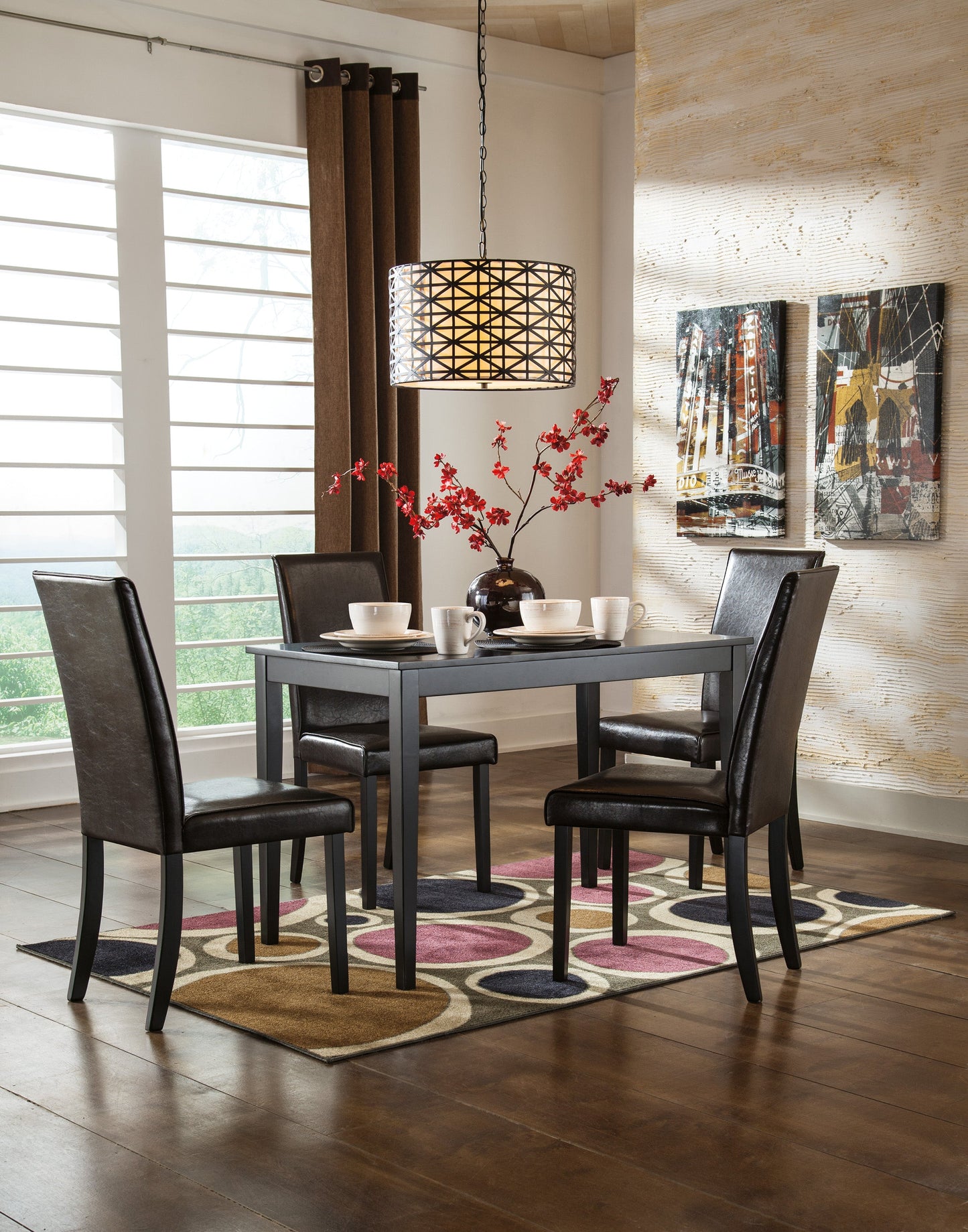 Kimonte Dark Brown 5-Piece Rectangular Dining Set - SET | D250-25 | D250-02(2) - Luna Furniture - Dallas Store