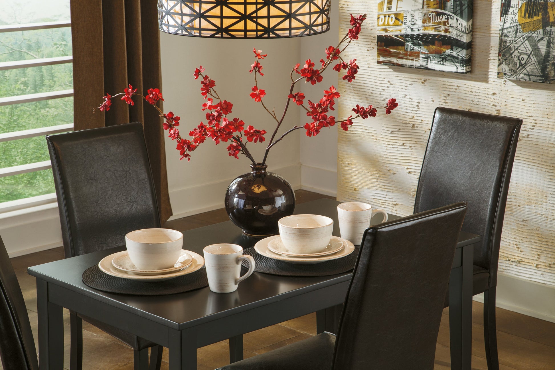 Kimonte Dark Brown 5-Piece Rectangular Dining Set - SET | D250-25 | D250-02(2) - Luna Furniture - Dallas Store
