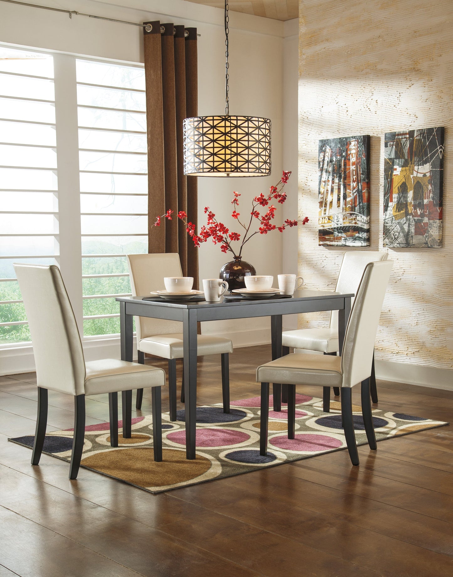 Kimonte Dark Brown/Ivory 5-Piece Rectangular Dining Set - SET | D250-25 | D250-01(2) - Luna Furniture - Dallas Store