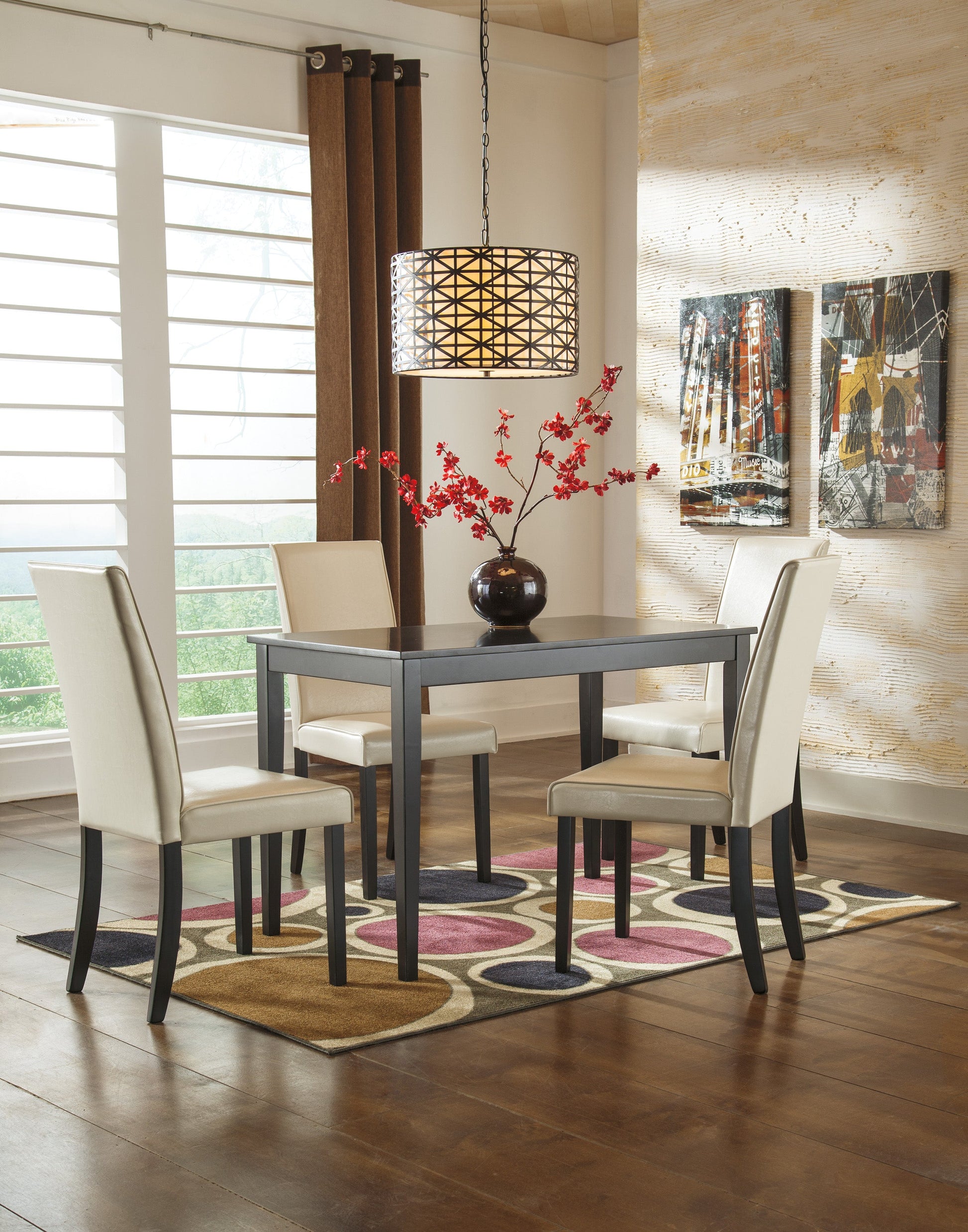 Kimonte Dark Brown/Ivory 5-Piece Rectangular Dining Set - SET | D250-25 | D250-01(2) - Luna Furniture - Dallas Store