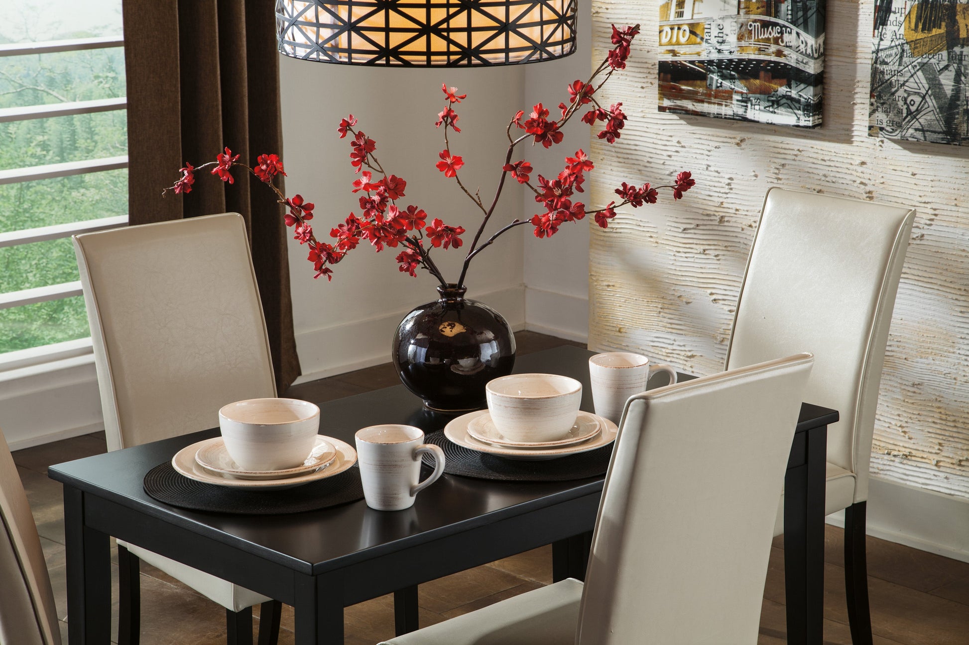 Kimonte Dark Brown/Ivory 5-Piece Rectangular Dining Set - SET | D250-25 | D250-01(2) - Luna Furniture - Dallas Store