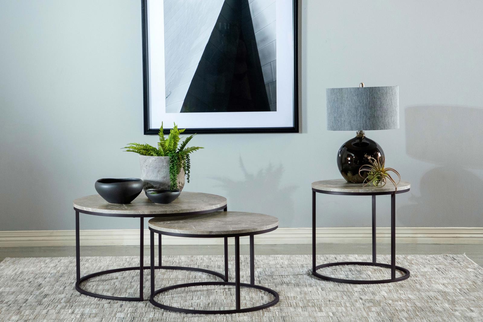 Lainey Faux Marble Round Top End Table Gray/Gunmetal - 736027 - Luna Furniture - Dallas Store