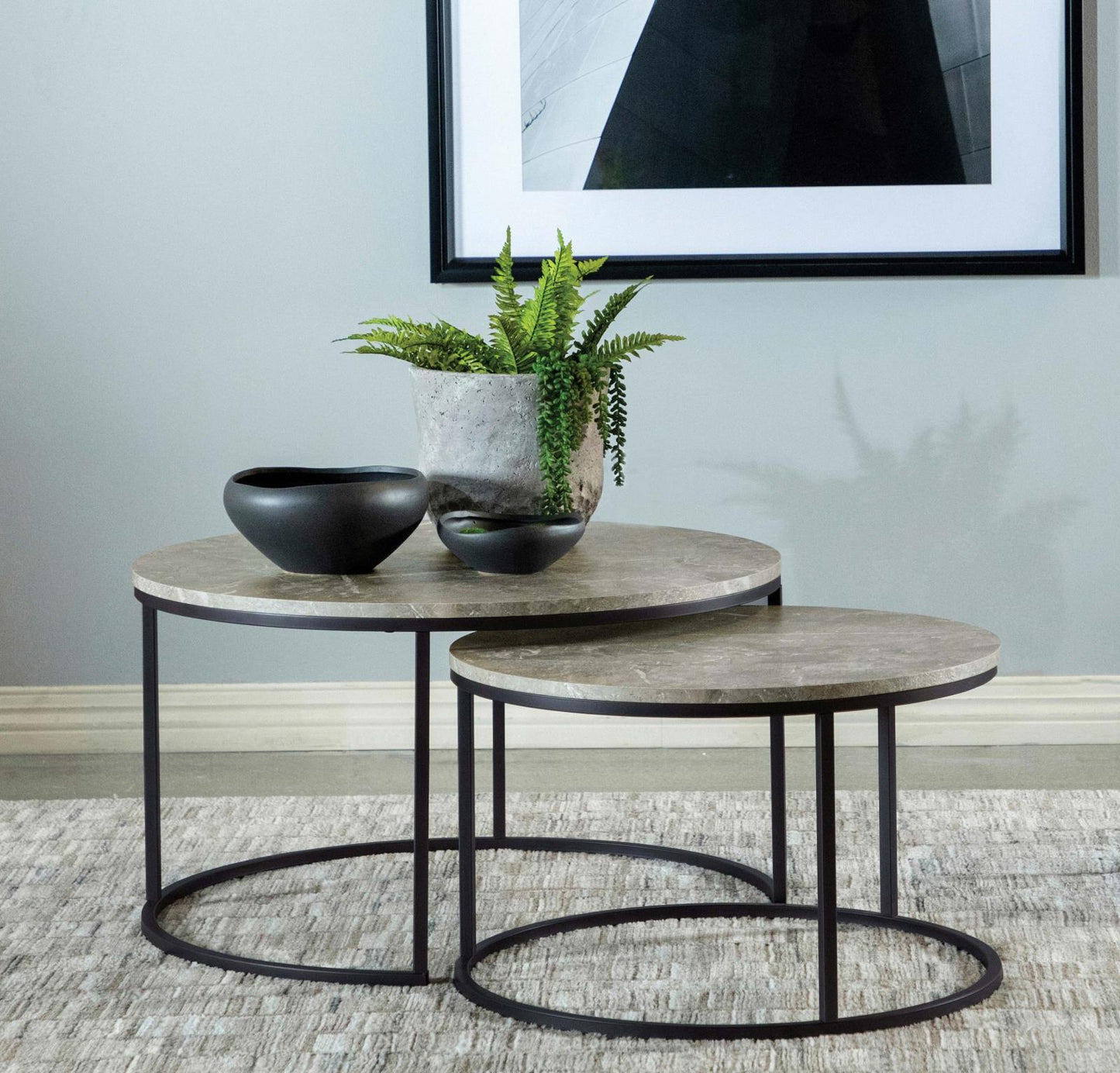 Lainey Gray/Gunmetal Round 2-Piece Nesting Coffee Table - 736028 - Luna Furniture - Dallas Store