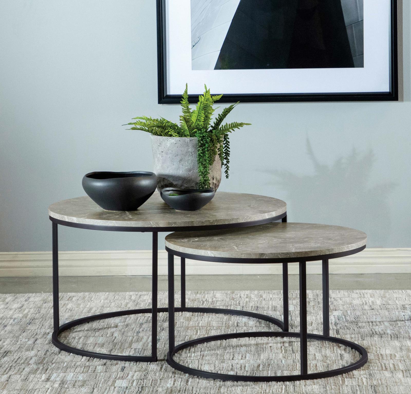 Lainey Gray/Gunmetal Round 2-Piece Nesting Coffee Table - 736028 - Luna Furniture - Dallas Store