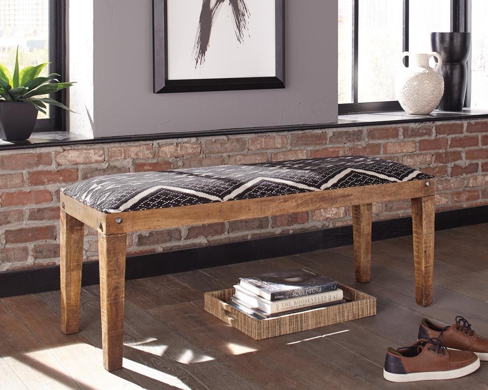 Lamont Natural/Navy Rectangular Upholstered Bench - 910177 - Luna Furniture - Dallas Store