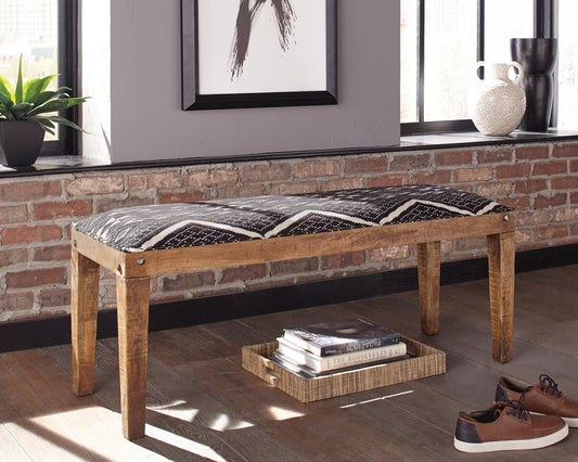Lamont Natural/Navy Rectangular Upholstered Bench - 910177 - Luna Furniture - Dallas Store