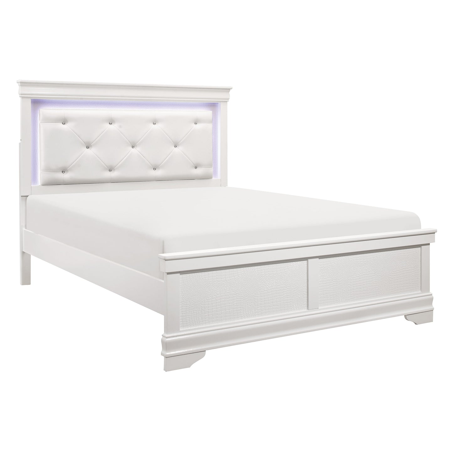 Lana White Full LED Upholstered Panel Bed - SET | 1556WF-1 | 1556W-3 - Luna Furniture - Dallas Store