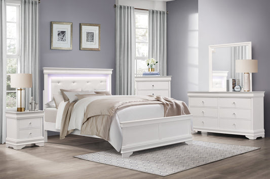 Lana White LED Upholstered Panel Youth Bedroom Set - SET | 1556WT-1 | 1556WF-3 | 1556W-4 | 1556W-9 - Luna Furniture - Dallas Store