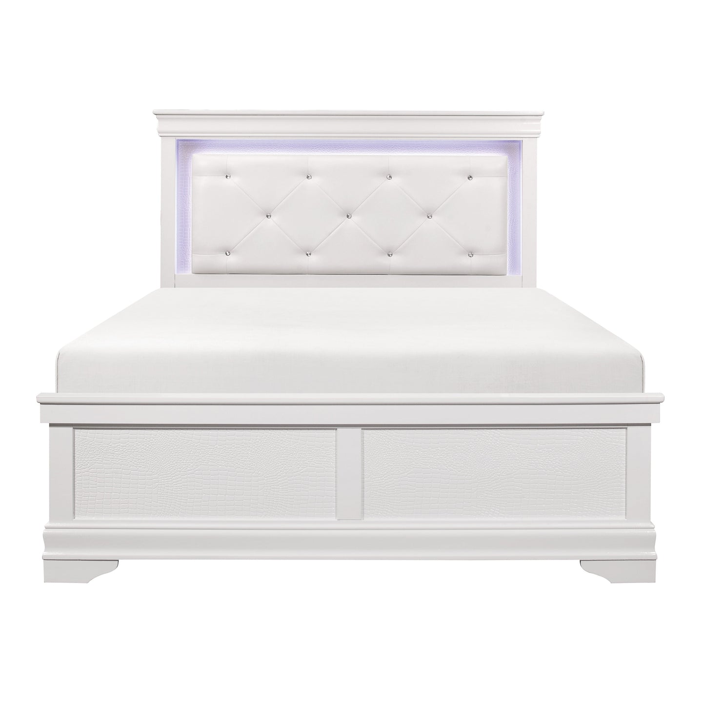 Lana White LED Upholstered Panel Youth Bedroom Set - SET | 1556WT-1 | 1556WF-3 | 1556W-4 | 1556W-9 - Luna Furniture - Dallas Store