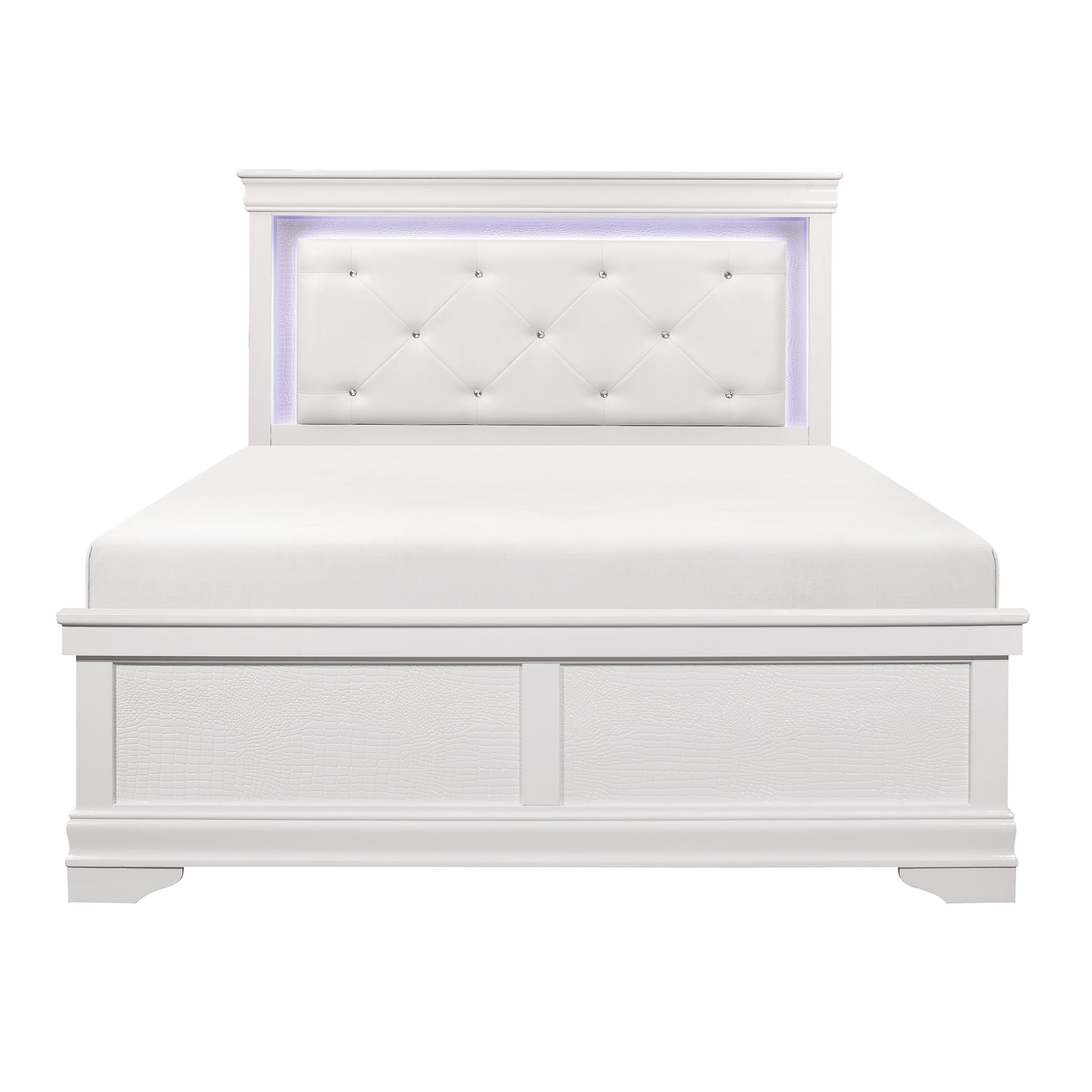 Lana White Queen LED Upholstered Panel Bed - SET | 1556W-1 | 1556W-3 - Luna Furniture - Dallas Store