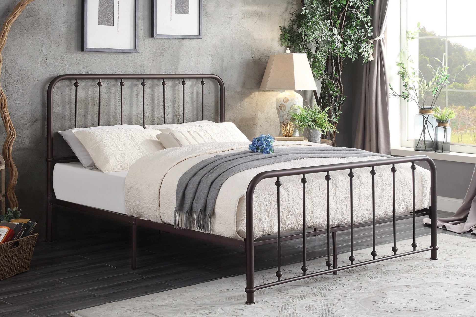 Larkspur Antique Bronze King Metal Platform Bed - 1638K-1EK - Luna Furniture - Dallas Store