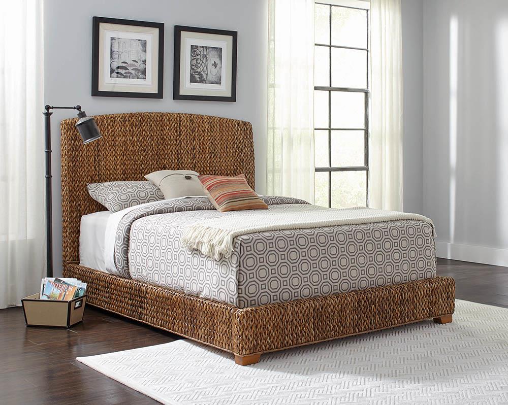 Laughton Eastern King Hand-Woven Banana Leaf Bed Amber - 300501KE - Luna Furniture - Dallas Store