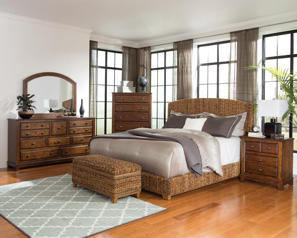 Laughton Eastern King Hand-Woven Banana Leaf Bed Amber - 300501KE - Luna Furniture - Dallas Store