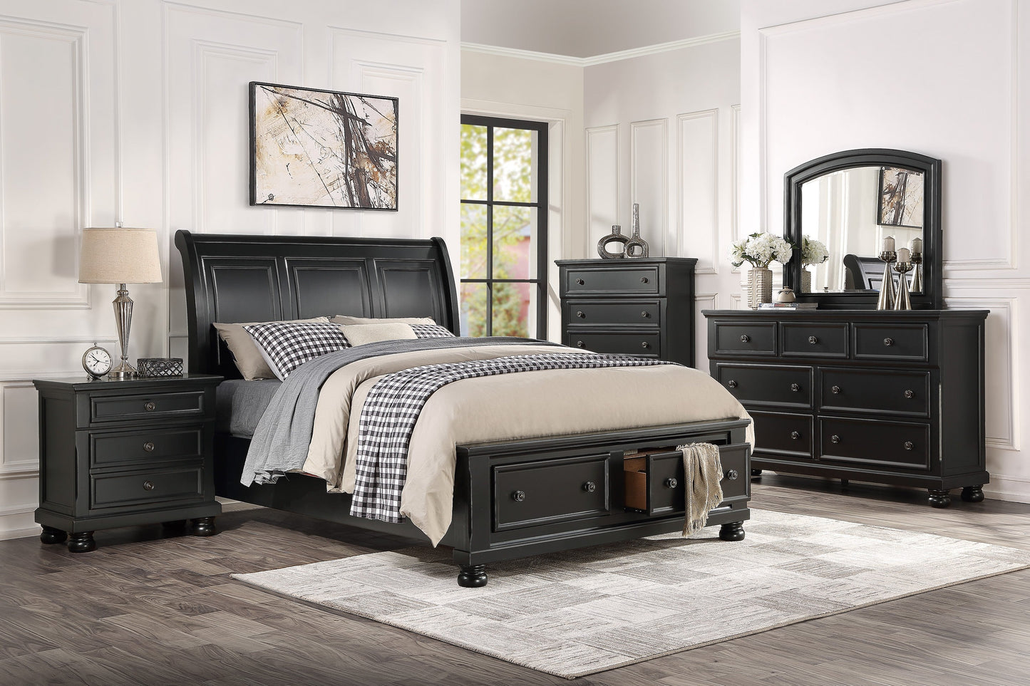 Laurelin Black Sleigh Storage Platform Bedroom Set - SET | 1714BK-3 | 1714BK-5 | 1714BK-6 | 1714BK-4 | 1714BK-9 | 1714KBK-1 | 1714KBK-2 - Luna Furniture - Dallas Store