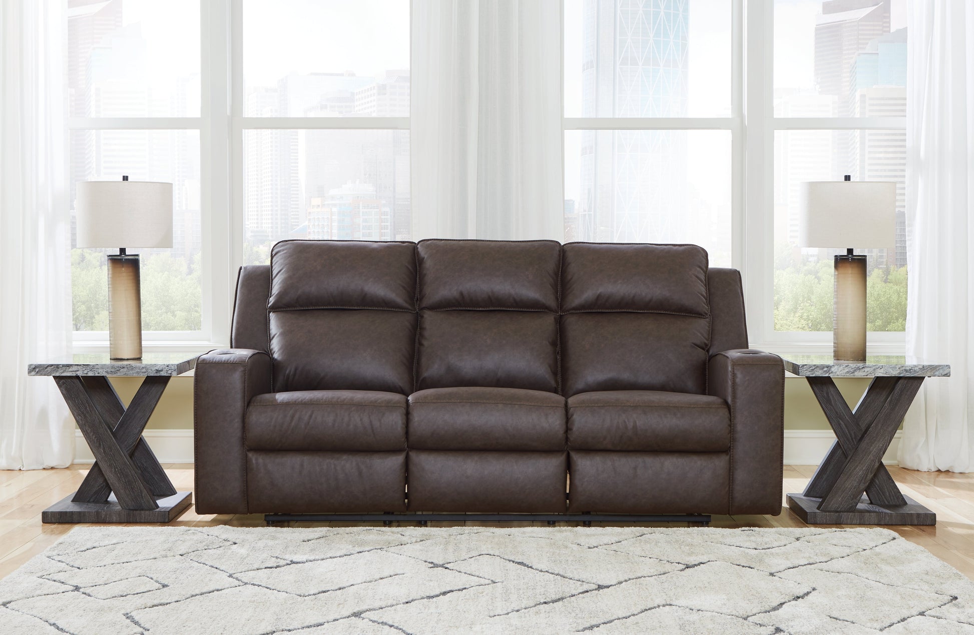 Lavenhorne Granite Reclining Sofa with Drop Down Table - 6330689 - Luna Furniture - Dallas Store