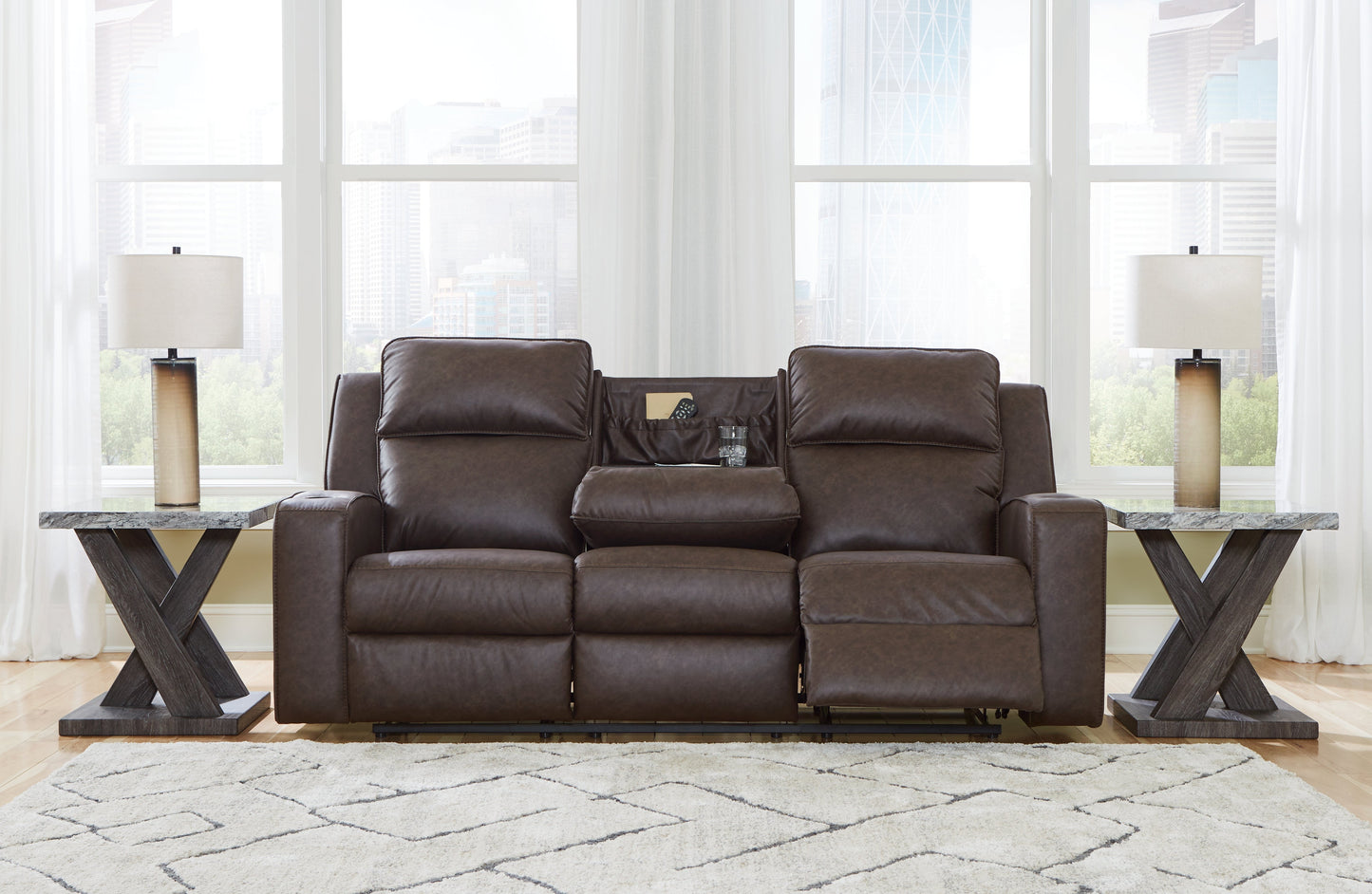 Lavenhorne Granite Reclining Sofa with Drop Down Table - 6330689 - Luna Furniture - Dallas Store