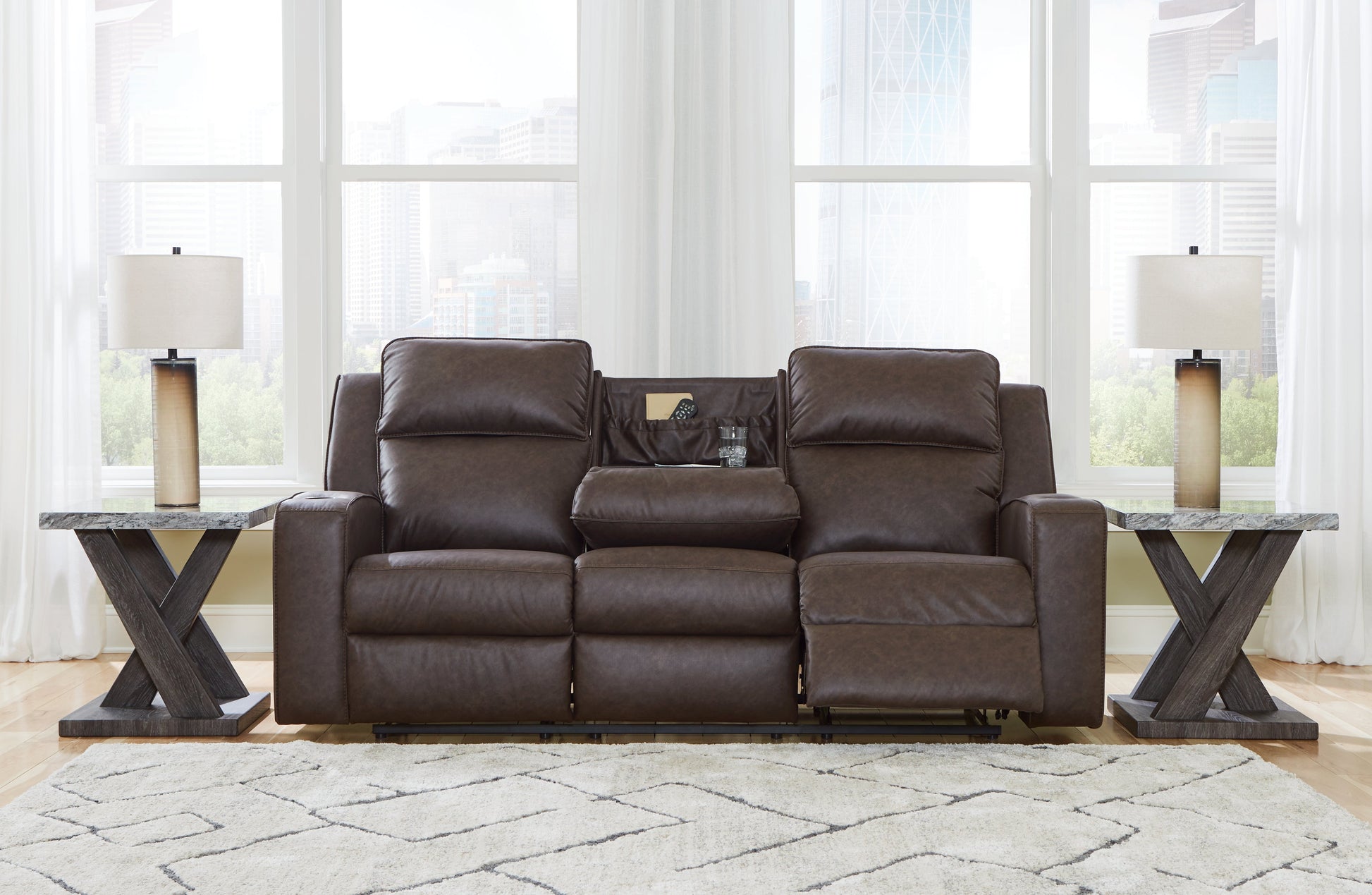 Lavenhorne Granite Reclining Sofa with Drop Down Table - 6330689 - Luna Furniture - Dallas Store