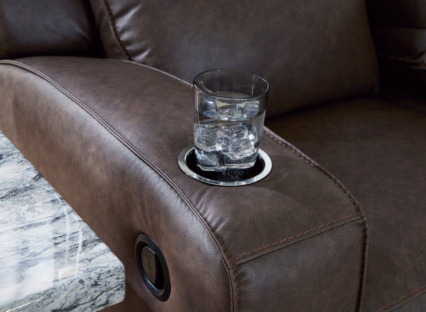 Lavenhorne Granite Reclining Sofa with Drop Down Table - 6330689 - Luna Furniture - Dallas Store