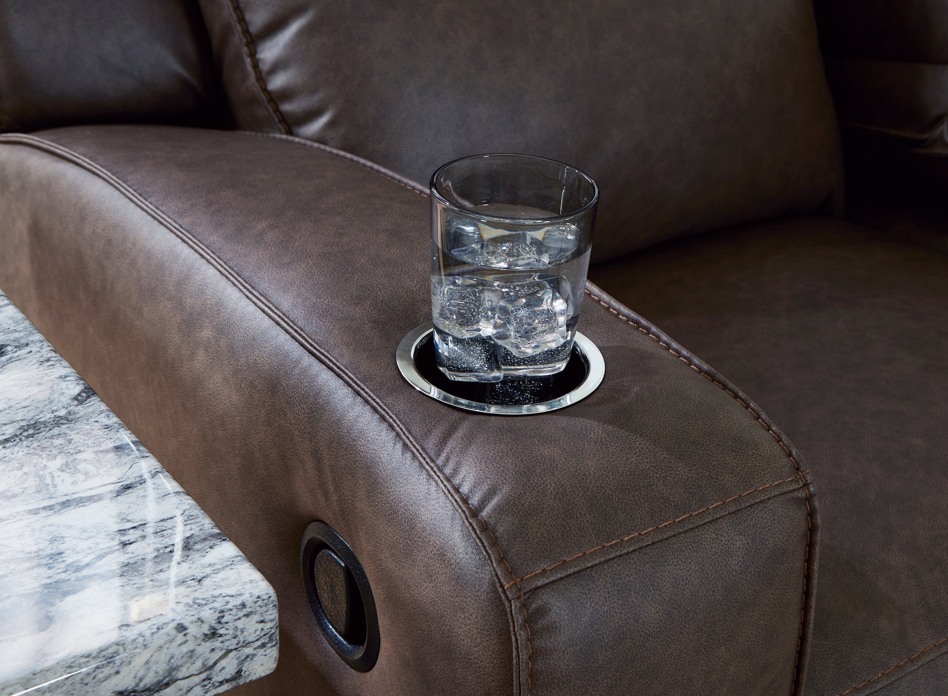 Lavenhorne Granite Reclining Sofa with Drop Down Table - 6330689 - Luna Furniture - Dallas Store