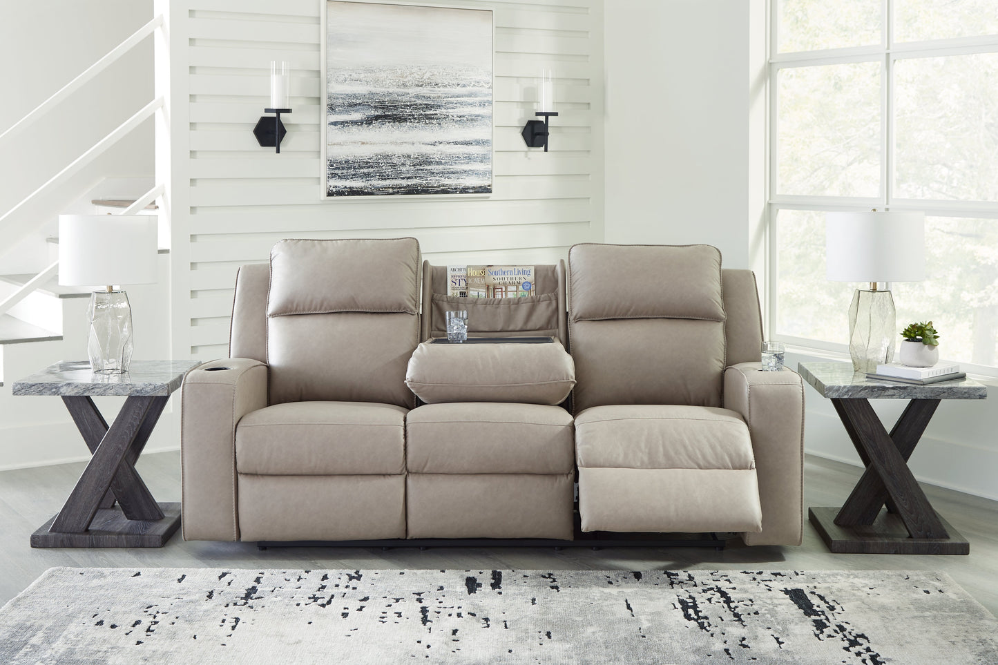 Lavenhorne Pebble Reclining Sofa with Drop Down Table - 6330789 - Luna Furniture - Dallas Store