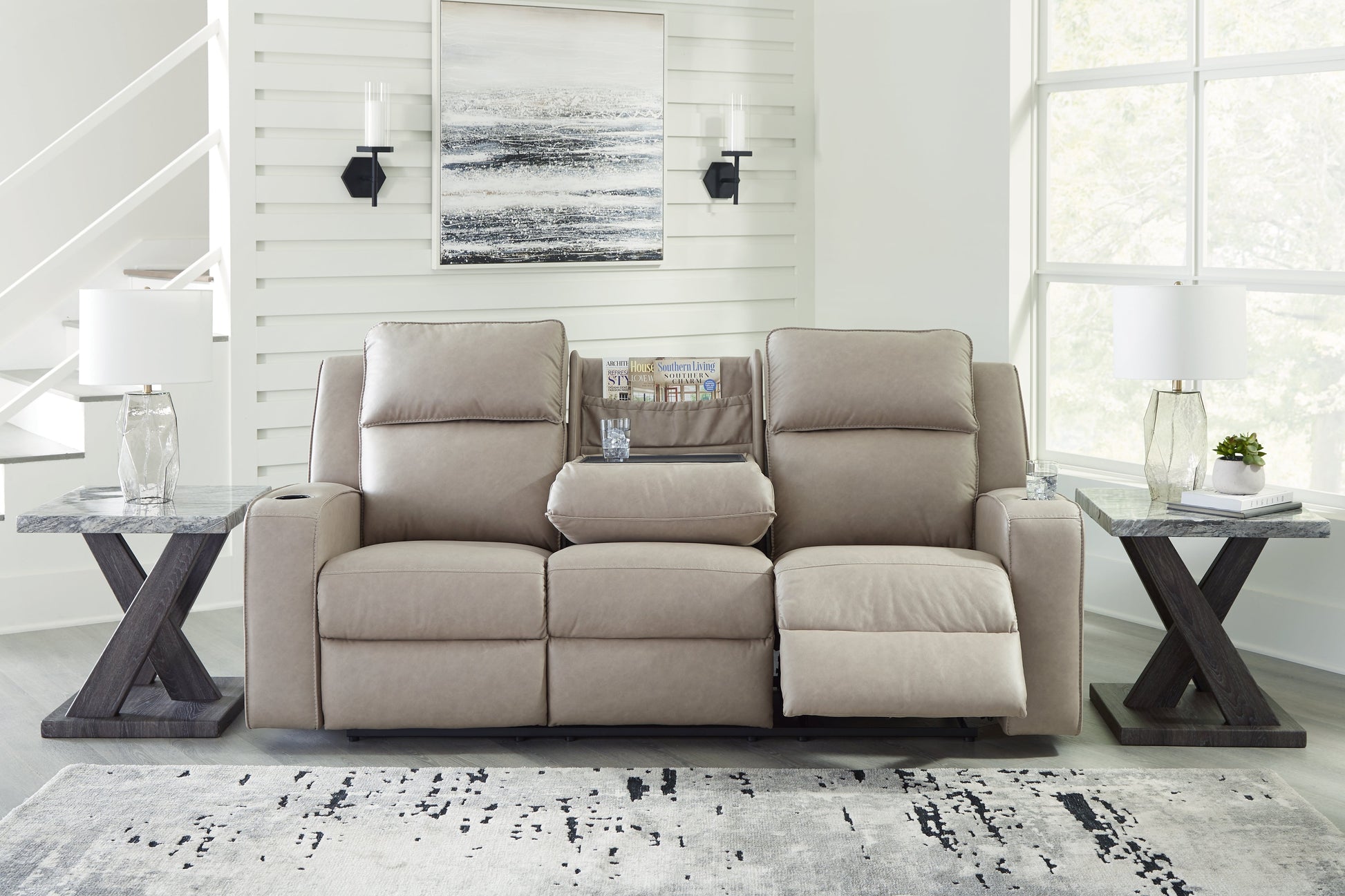 Lavenhorne Pebble Reclining Sofa with Drop Down Table - 6330789 - Luna Furniture - Dallas Store