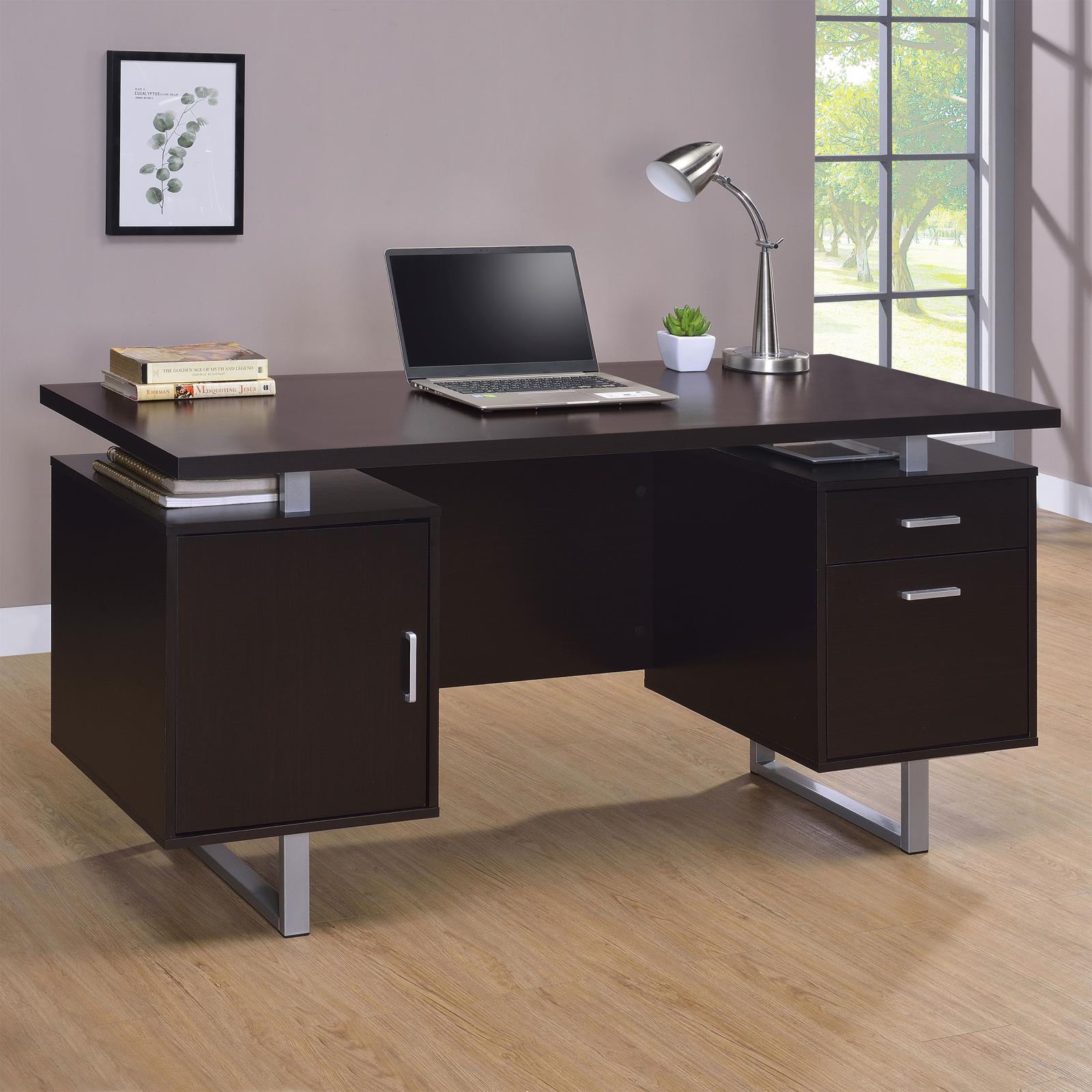 Lawtey Cappuccino Rectangular Storage Office Desk - 801521 - Luna Furniture - Dallas Store