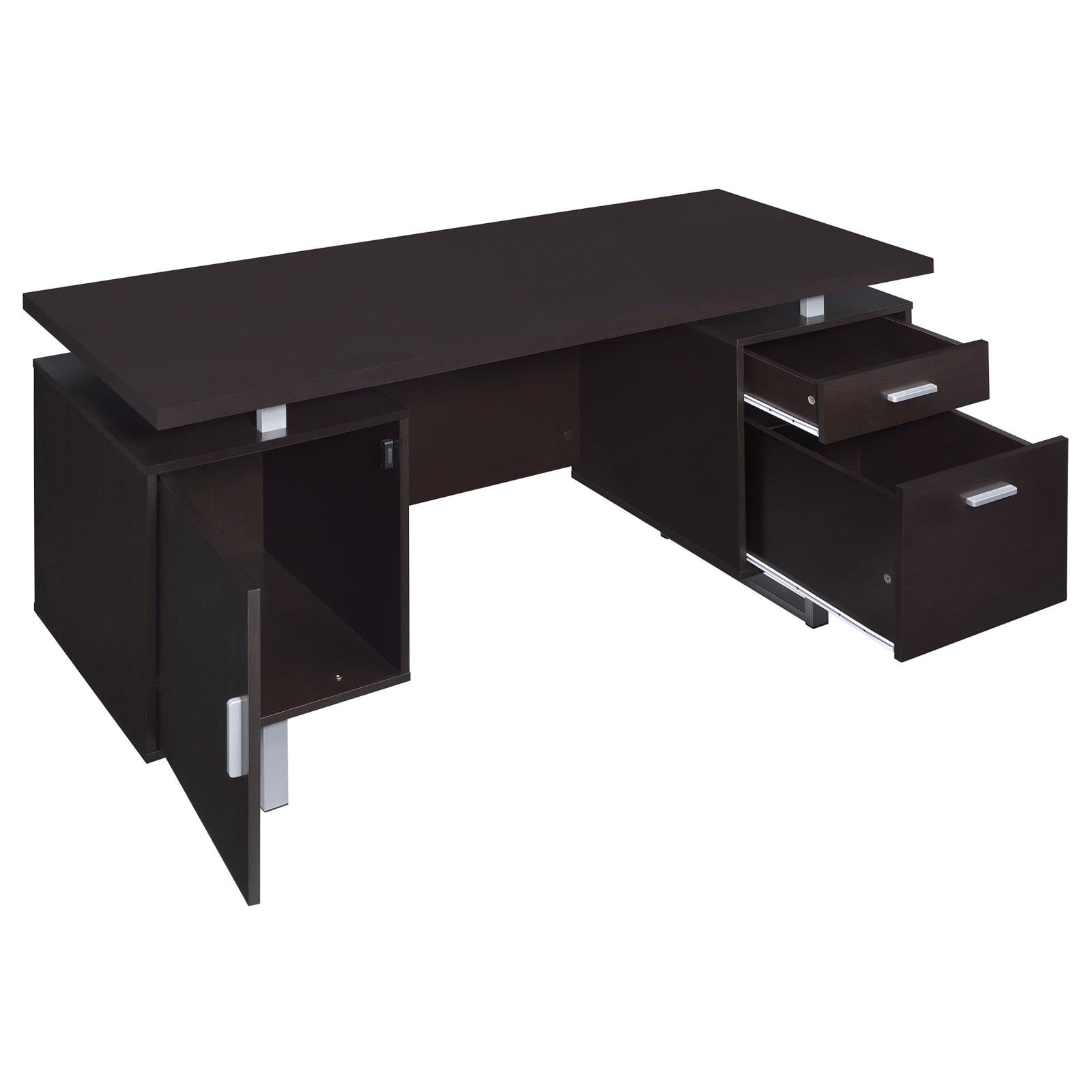 Lawtey Cappuccino Rectangular Storage Office Desk - 801521 - Luna Furniture - Dallas Store