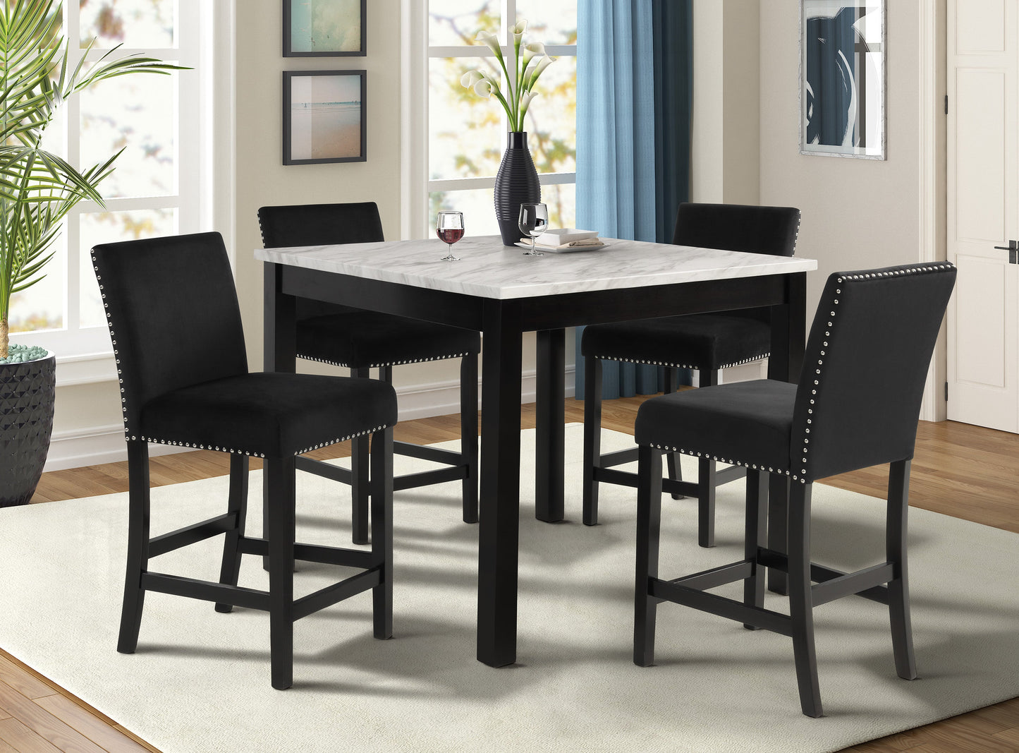 Lennon Black/White Velvet 5-Piece Counter Height Set - 1715SET - Luna Furniture - Dallas Store