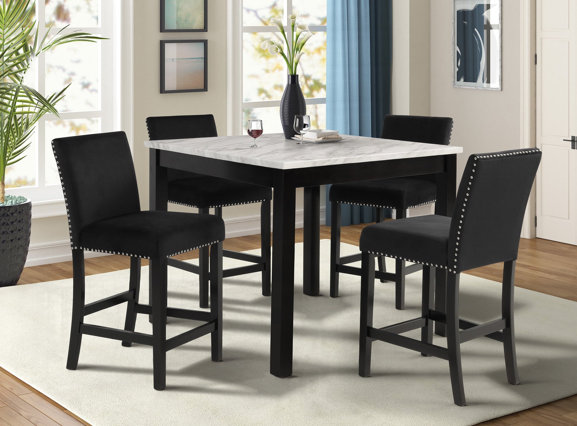 Lennon Black/White Velvet 5-Piece Counter Height Set - 1715SET - Luna Furniture - Dallas Store