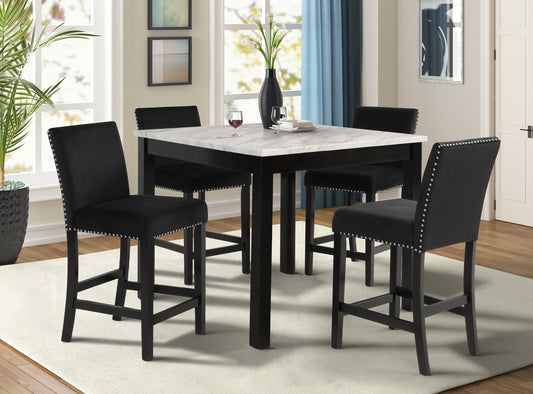 Lennon Black/White Velvet 5-Piece Counter Height Set - 1715SET - Luna Furniture - Dallas Store