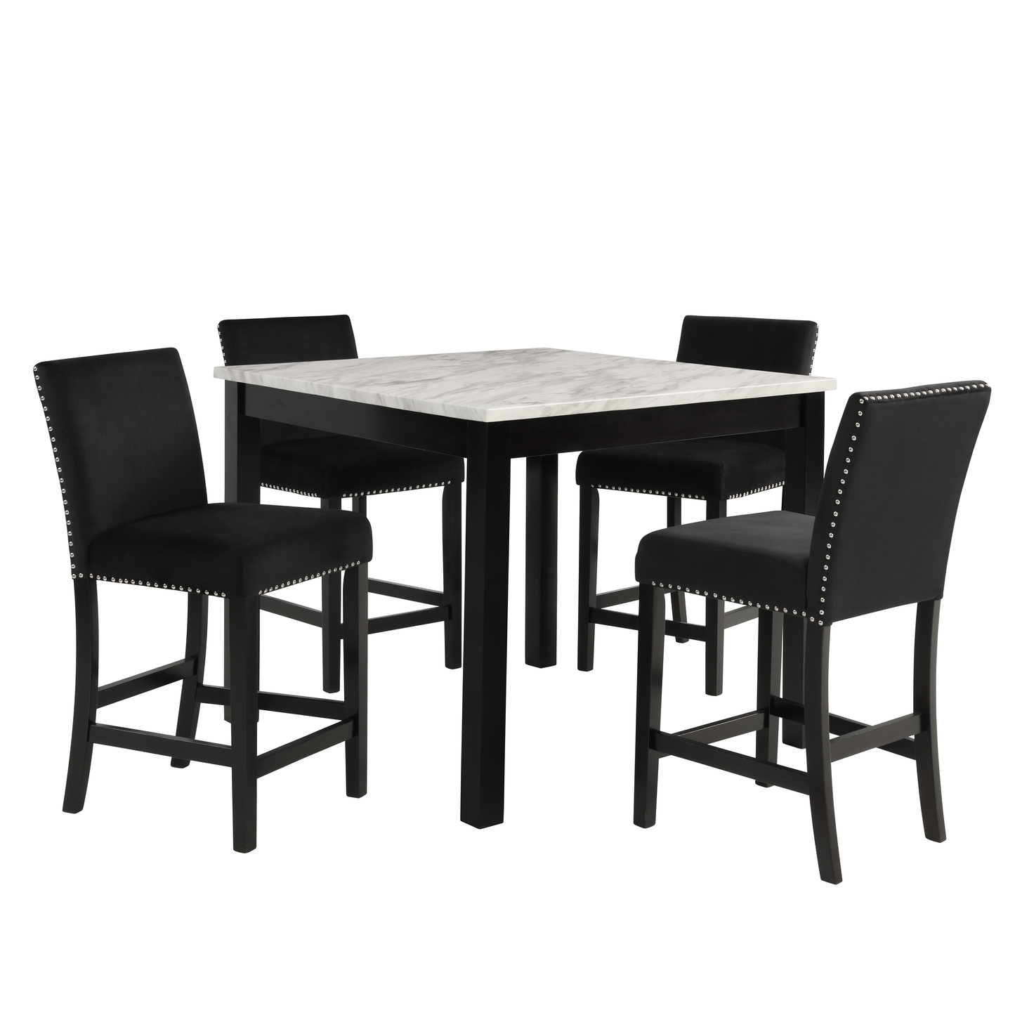 Lennon Black/White Velvet 5-Piece Counter Height Set - 1715SET - Luna Furniture - Dallas Store