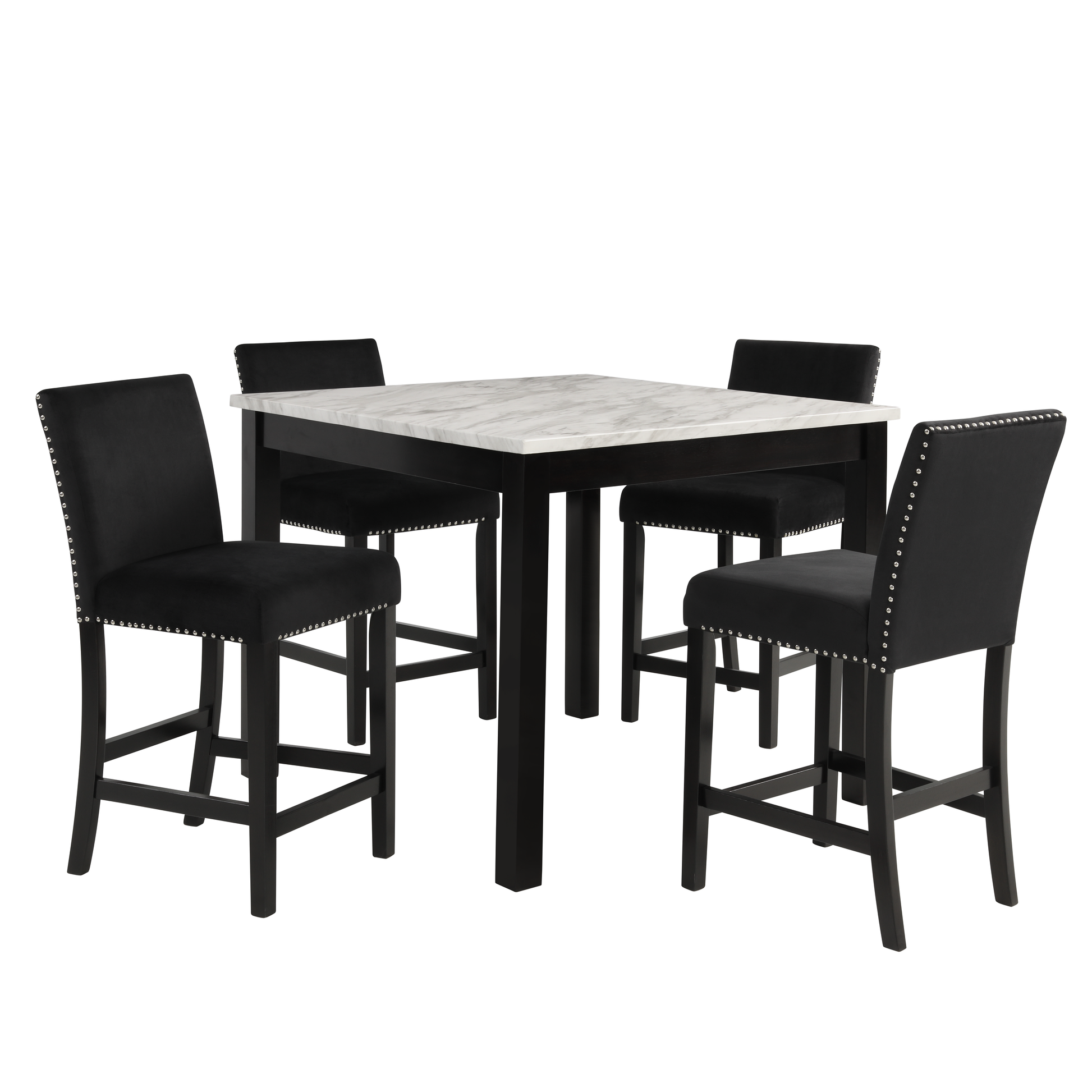 Lennon Black/White Velvet 5-Piece Counter Height Set - 1715SET - Luna Furniture - Dallas Store