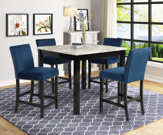 Lennon Blue/White Velvet 5-Piece Counter Height Set - 1715SET-RB - Luna Furniture - Dallas Store