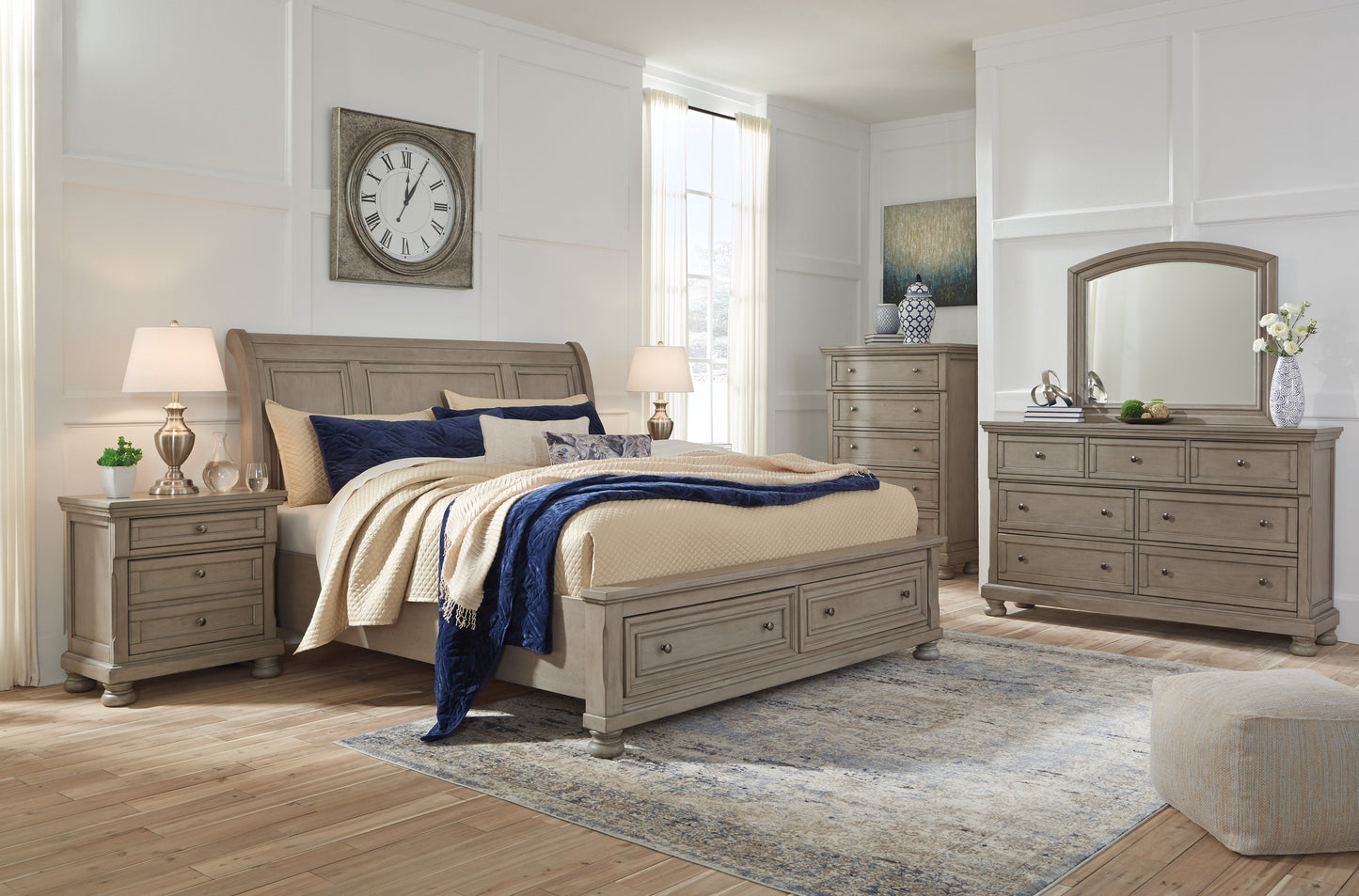 Lettner Light Gray Footboard Storage Sleigh Platform Bedroom Set - SET | B733-76 | B733-78 | B733-99 | B733-31 | B733-92 - Luna Furniture - Dallas Store