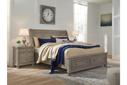 Lettner Light Gray King Sleigh Bed with 2 Storage Drawers - SET | B733-78 | B733-99 | B733-76 - Luna Furniture - Dallas Store