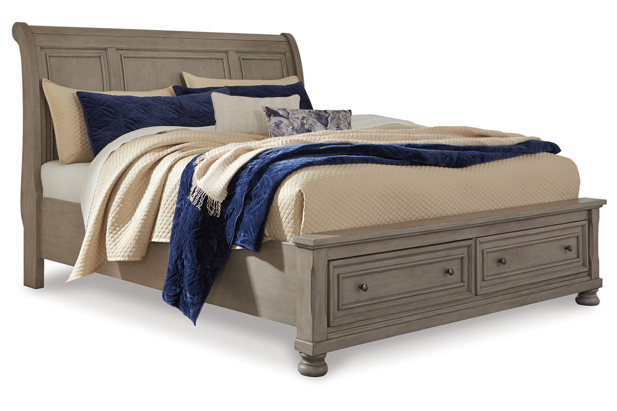 Lettner Light Gray King Sleigh Bed with 2 Storage Drawers - SET | B733-78 | B733-99 | B733-76 - Luna Furniture - Dallas Store
