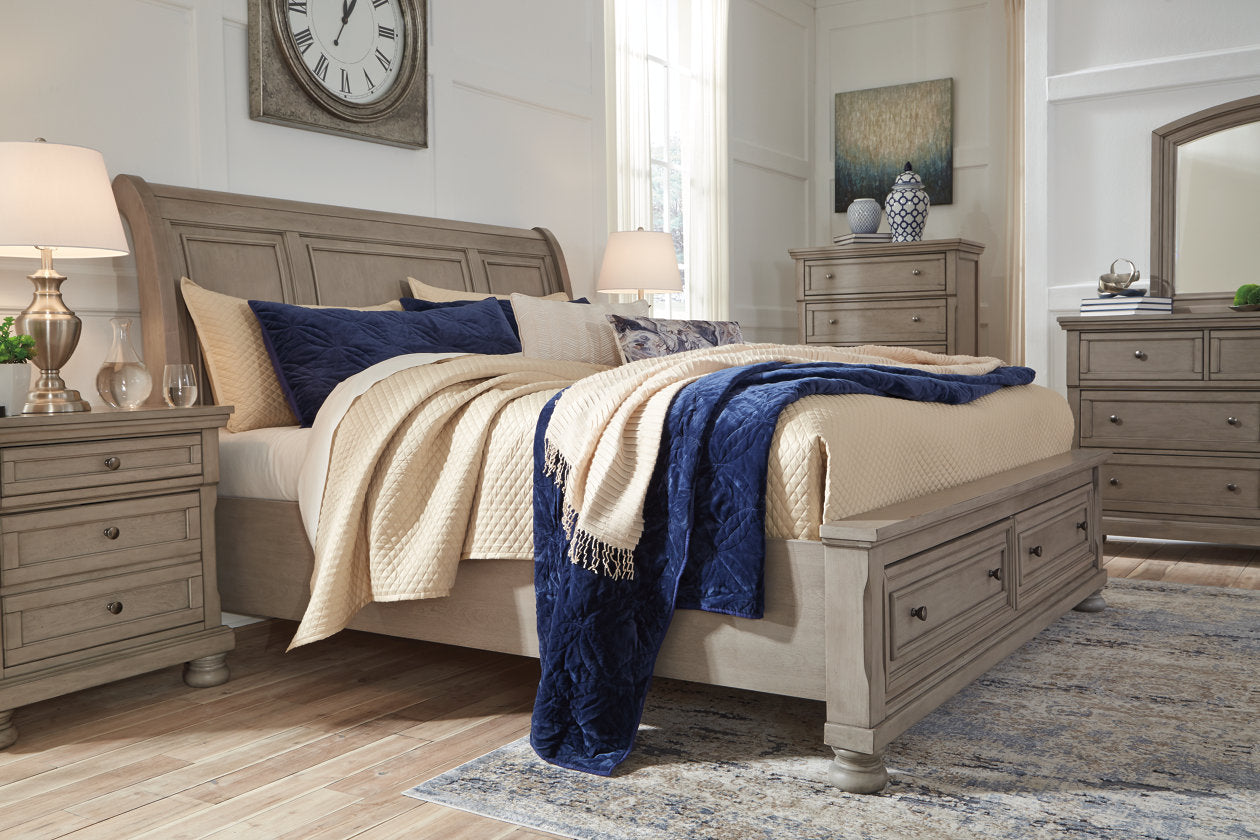 Lettner Light Gray Queen Sleigh Bed with 2 Storage Drawers - SET | B733-77 | B733-98 | B733-74 - Luna Furniture - Dallas Store