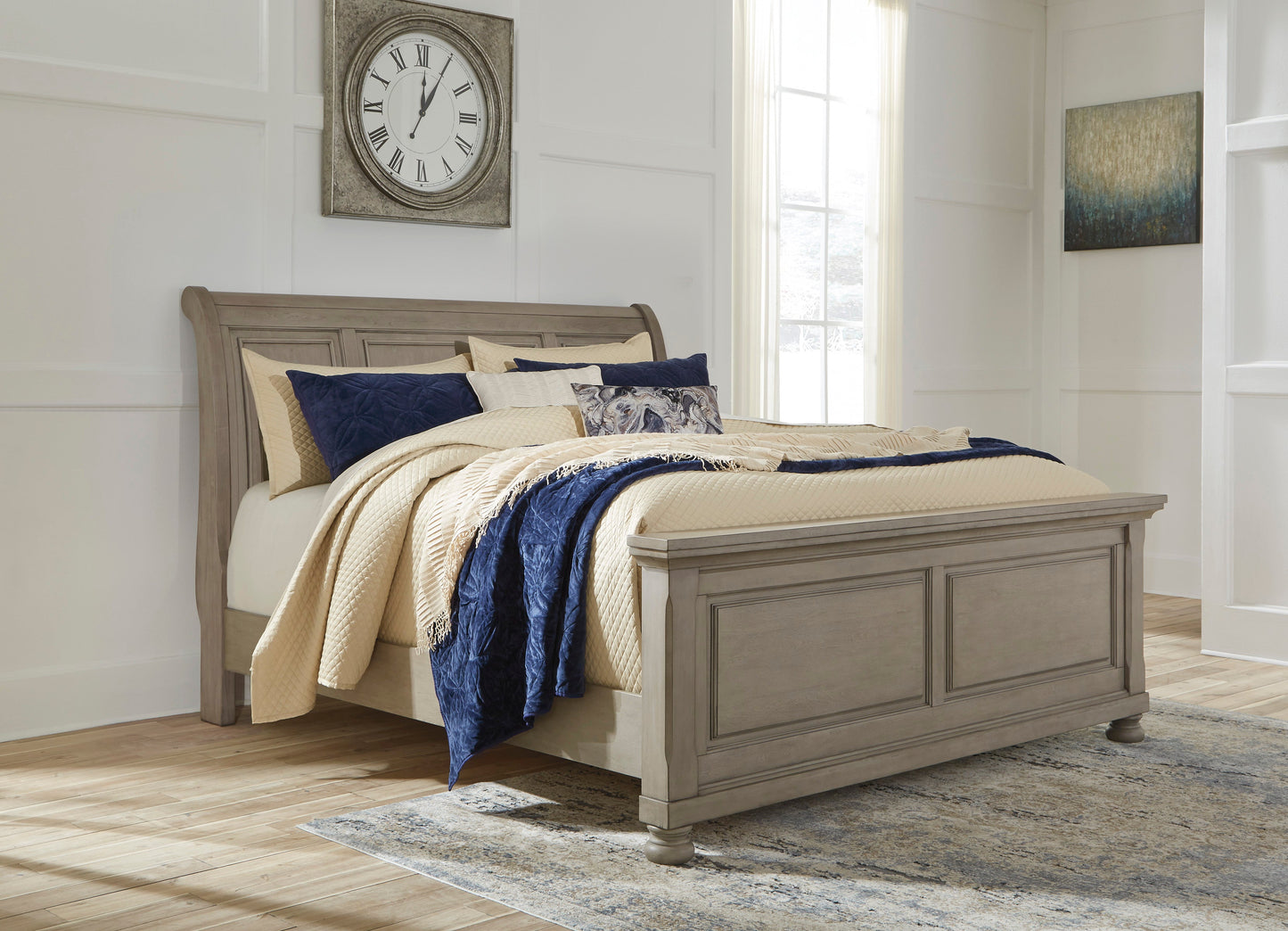 Lettner Light Gray Sleigh Platform Bedroom Set - SET | B733-56 | B733-78 | B733-99 | B733-31 | B733-36 | B733-92 | B733-46 - Luna Furniture - Dallas Store
