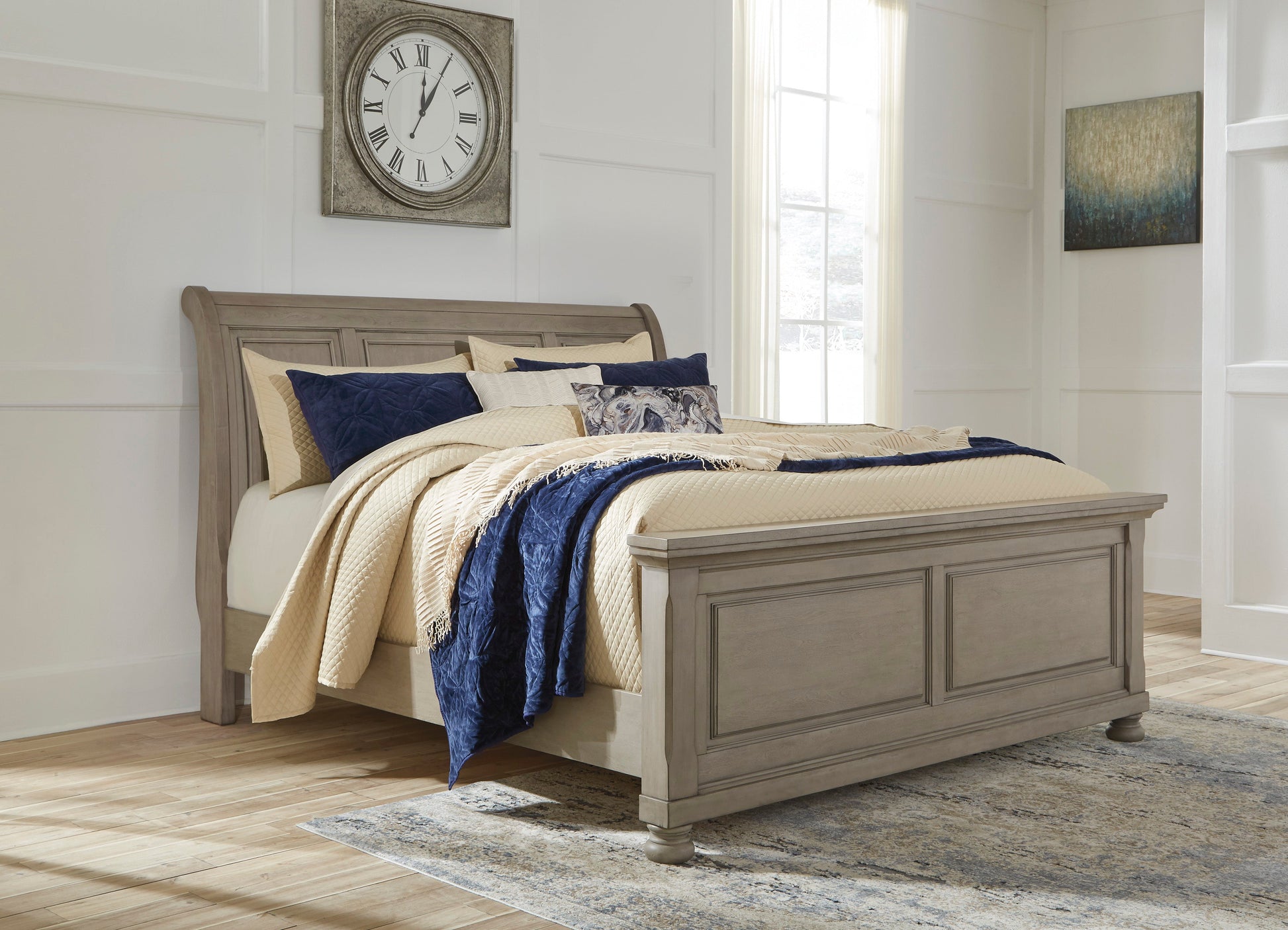 Lettner Light Gray Sleigh Platform Bedroom Set - SET | B733-56 | B733-78 | B733-99 | B733-31 | B733-36 | B733-92 | B733-46 - Luna Furniture - Dallas Store